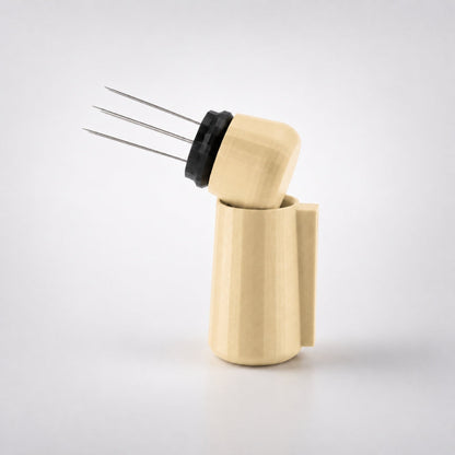 KNOCDIC® magnetic WDT tool in desert tan with magnetic holder for precise wood drill bit adjustments.
