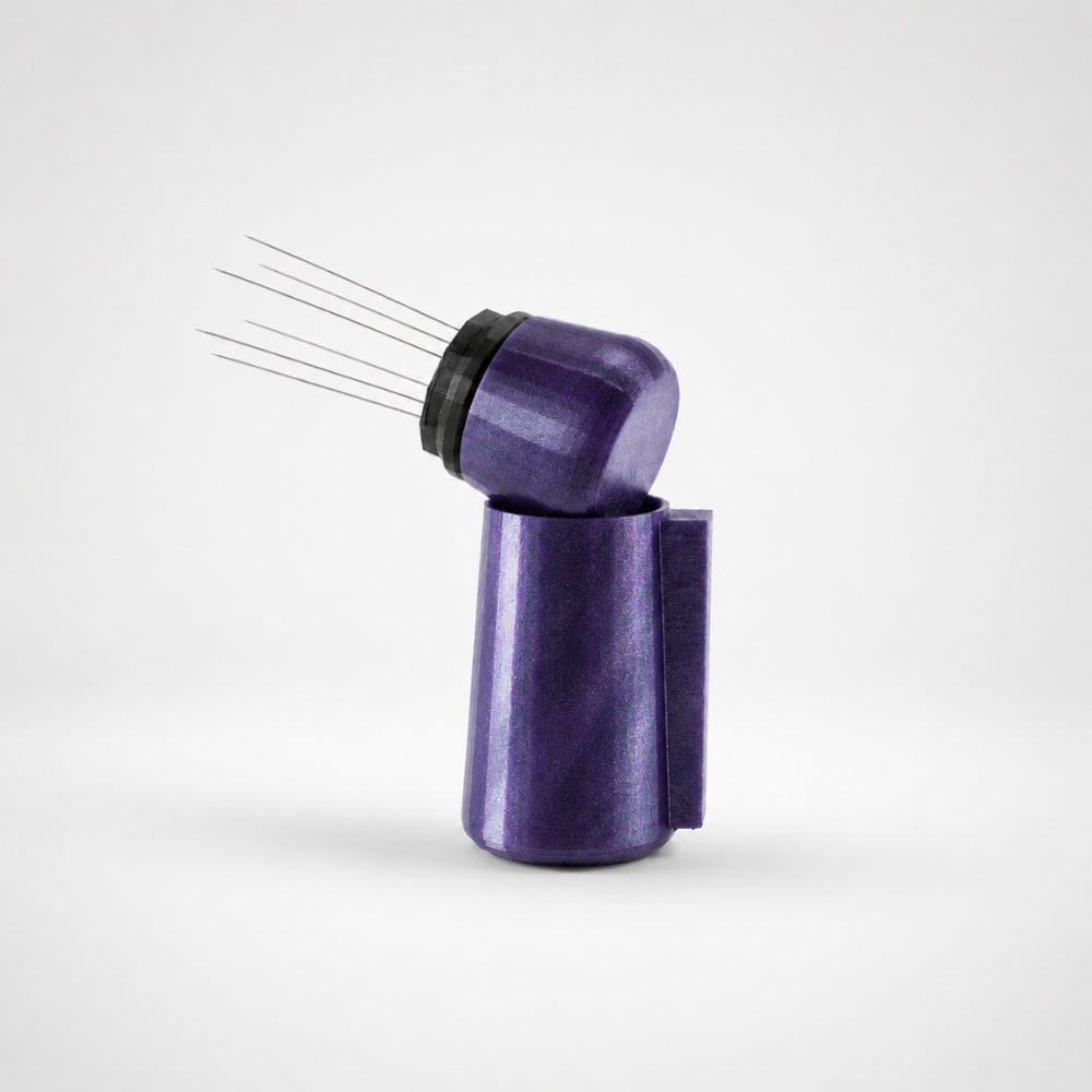 KNOCDIC® magnetic WDT tool in galaxy purple with handle and magnetic holder for precise watch repair and testing.