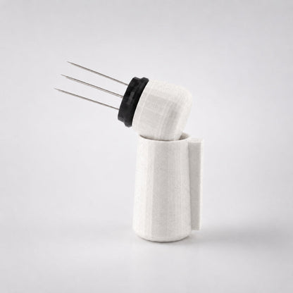 KNOCDIC® WDT tool with magnetic holder, featuring a marble white handle, used for woodworking and fine craft adjustments.
