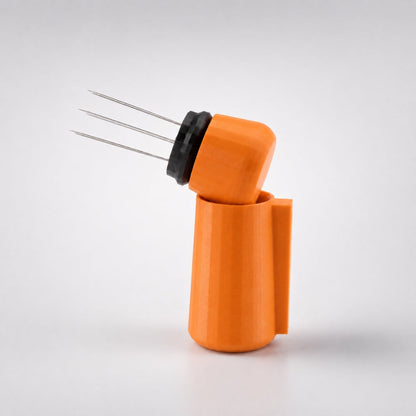 KNOCDIC® magnetic WDT tool with orange handle and magnetic holder for wood doweling and woodworking projects.
