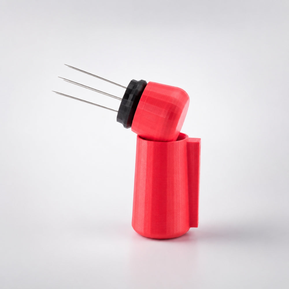 KNOCDIC® WDT tool with magnetic holder in red, featuring a precision tool for watch repair and cleaning.