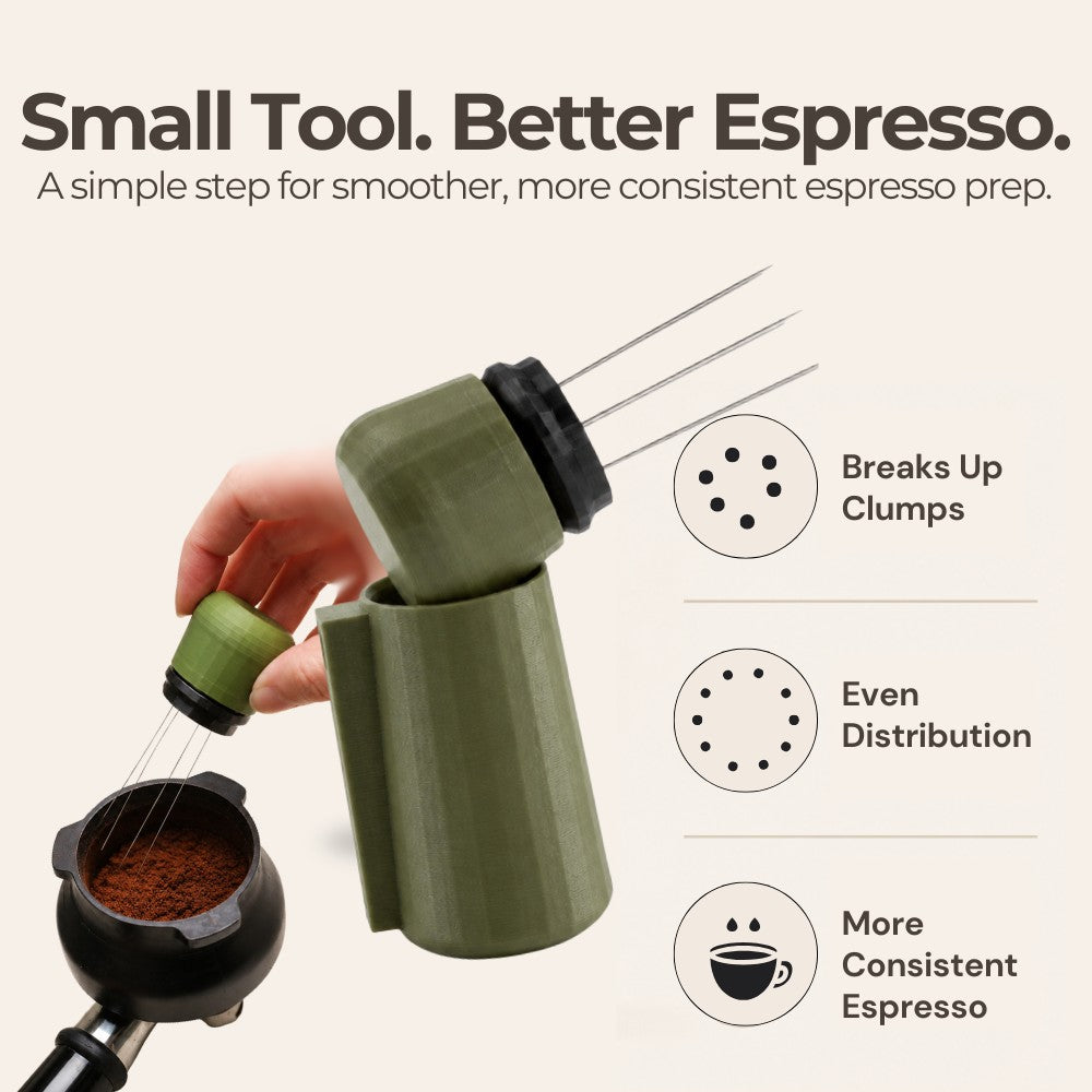 KNOCDIC® WDT tool with magnetic holder for coffee barista use, featuring a sleek stainless steel design and ergonomic handle