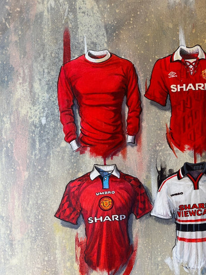 Manchester United FC signed limited edition A2 print by Terry Kneeshaw Art featuring iconic team imagery.