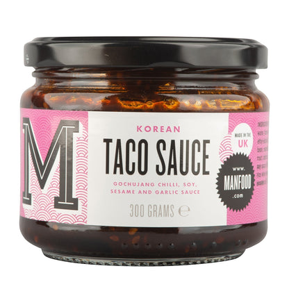 Manfood Asian Inspired Sauce Gift Box featuring a variety of flavorful Korean taco sauces in a gift box presentation.