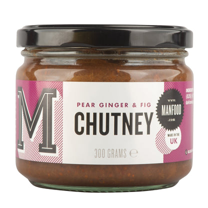 Manfood Pickle Gift Box featuring pear, ginger, and fig chutney in a decorative gift box, perfect for gifting.