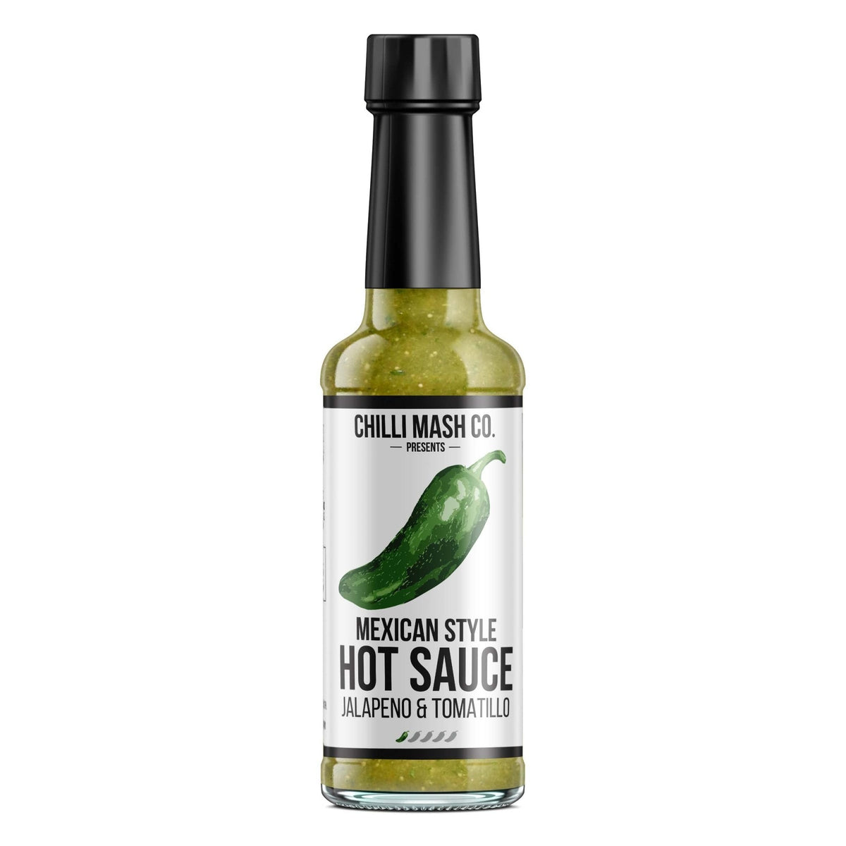 Mexican-style hot sauce in 150ml bottle by Chilli Mash Co., featuring vibrant chili mash and classic condiment appearance.