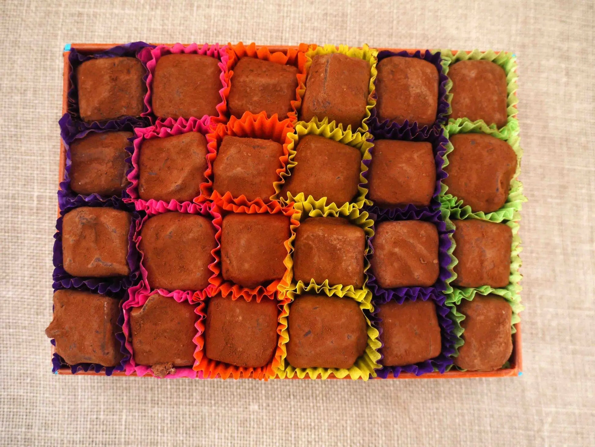Gorvett & Stone milk chocolate truffles with sea salt on a decorative plate, showcasing smooth chocolate and sprinkled sea salt.