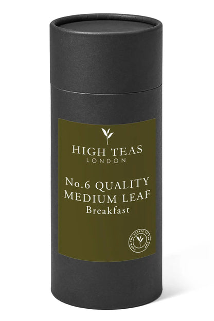 Loose leaf English Breakfast Blend No.6 tea by High Teas, showcasing quality medium leaf tea with dark, whole leaves.