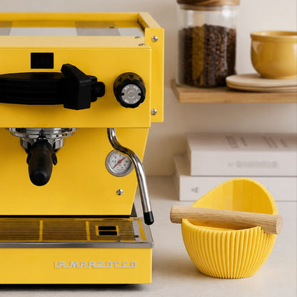 KNOCDIC® Nova Sculptural Espresso Knock Box on kitchen counter, designed for coffee enthusiasts, with a sleek, modern look.