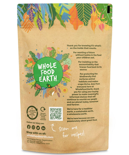 Organic chickpeas from Whole Food Earth, high-fiber, high-protein vegan nuts and seeds, shown in a close-up image.