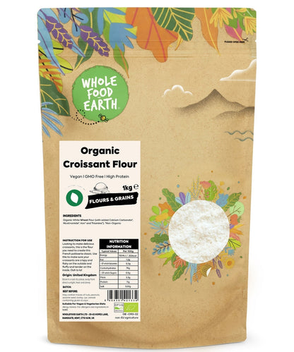 Organic Croissant Flour from Whole Food Earth, a bag of high-quality flour for baking flaky croissants and pastries.
