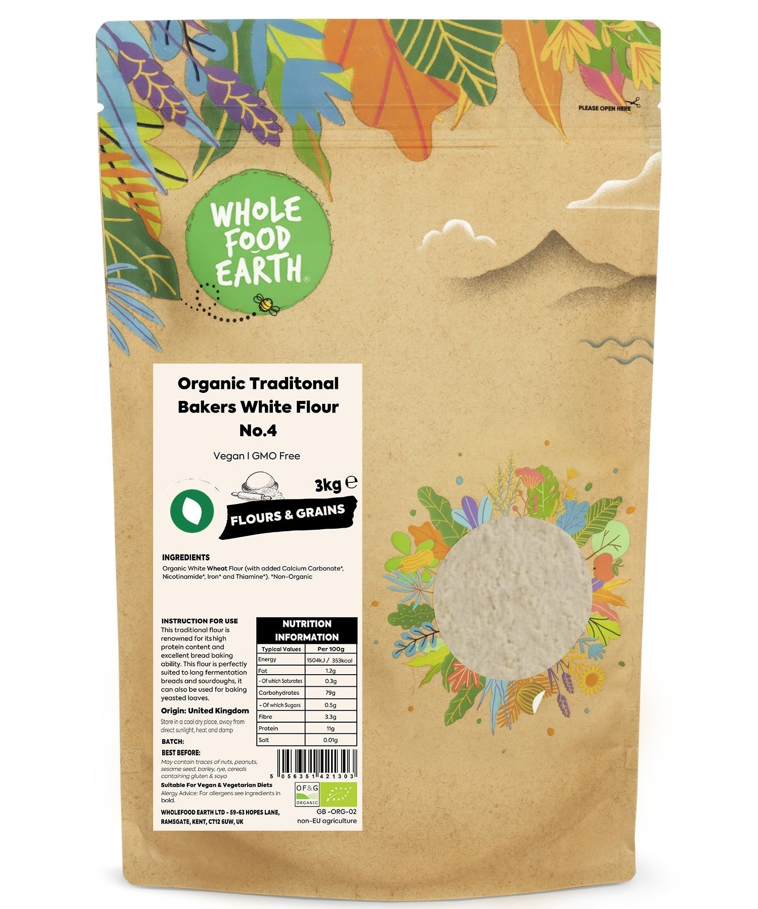 Organic Traditional Bakers White Flour No.4 from Whole Food Earth, showing a bag of high-quality white flour for baking.