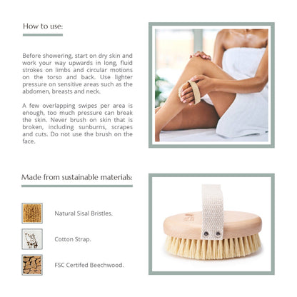 Wild and Stone natural bristle dry body brush with wooden handle for exfoliating and stimulating skin.