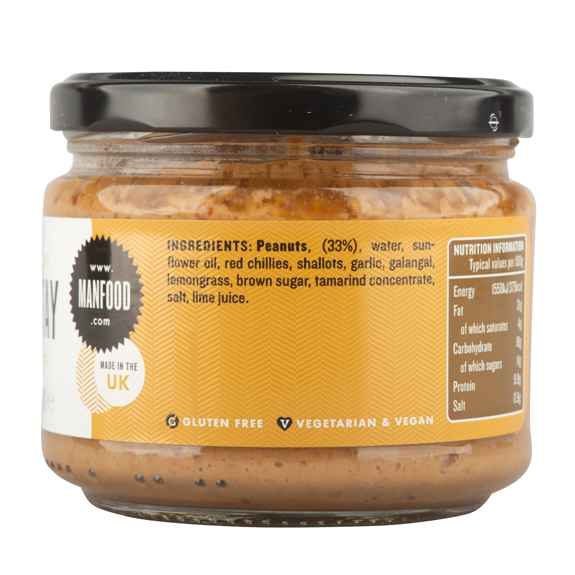 Creamy peanut satay sauce in a bowl, made by Manfood, perfect for dipping or adding flavor to dishes.
