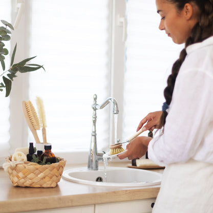 Wild and Stone wooden dish brush replacement head with natural bristles for eco-friendly cleaning.