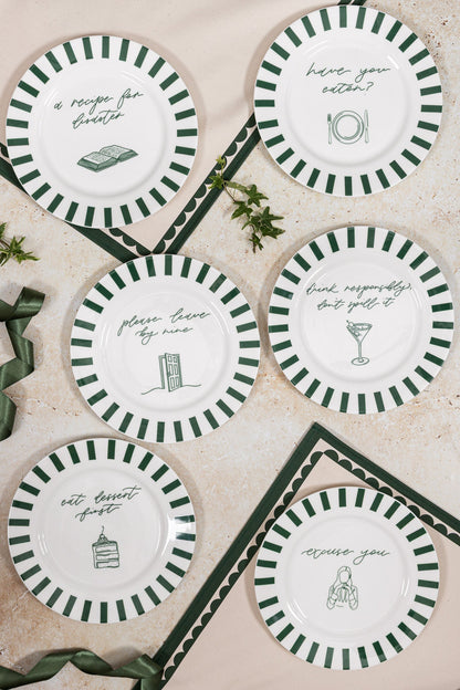 Set of Avalon Home UK Excuse You Bone China Plates featuring playful quote designs on elegant white bone china.