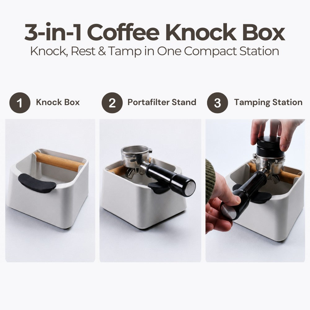 KNOCDIC® The Pod coffee knock box with three-in-one design for espresso grounds disposal and storage.