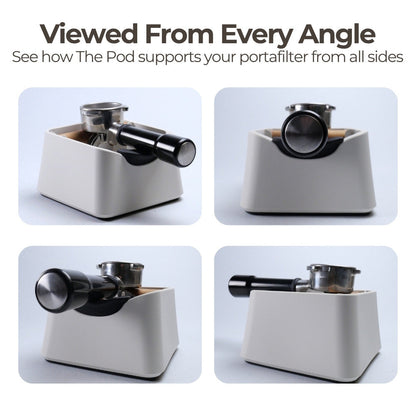 KNOCDIC® Pod Coffee Knock Box with stainless steel surface and sturdy construction, shown from angled views.