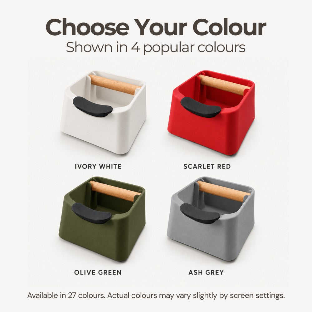 Colorful KNOCDIC® Pod Knock Box for coffee grounds, featuring a sturdy design for easy cleaning and durable use.