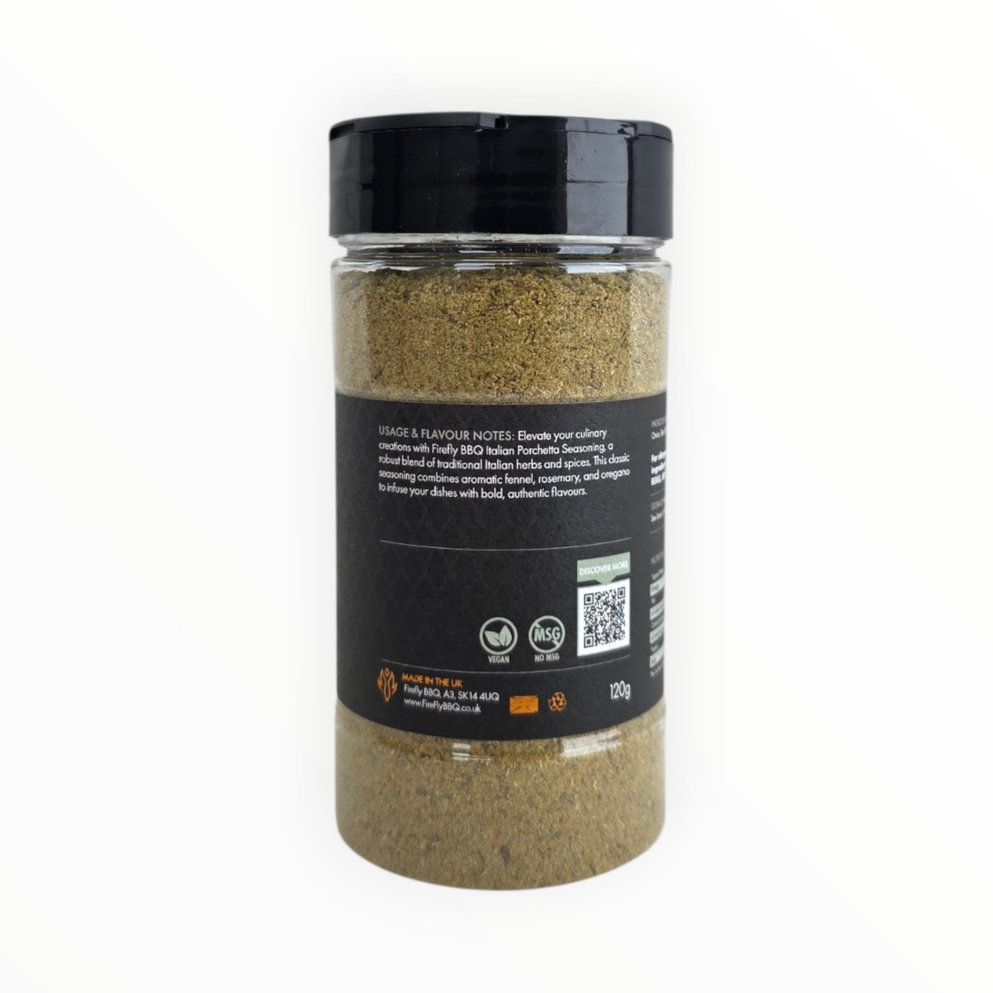 FireFly Barbecue Italian Porchetta Rub in a jar, perfect for adding flavorful seasoning to grilled meats and pork dishes.