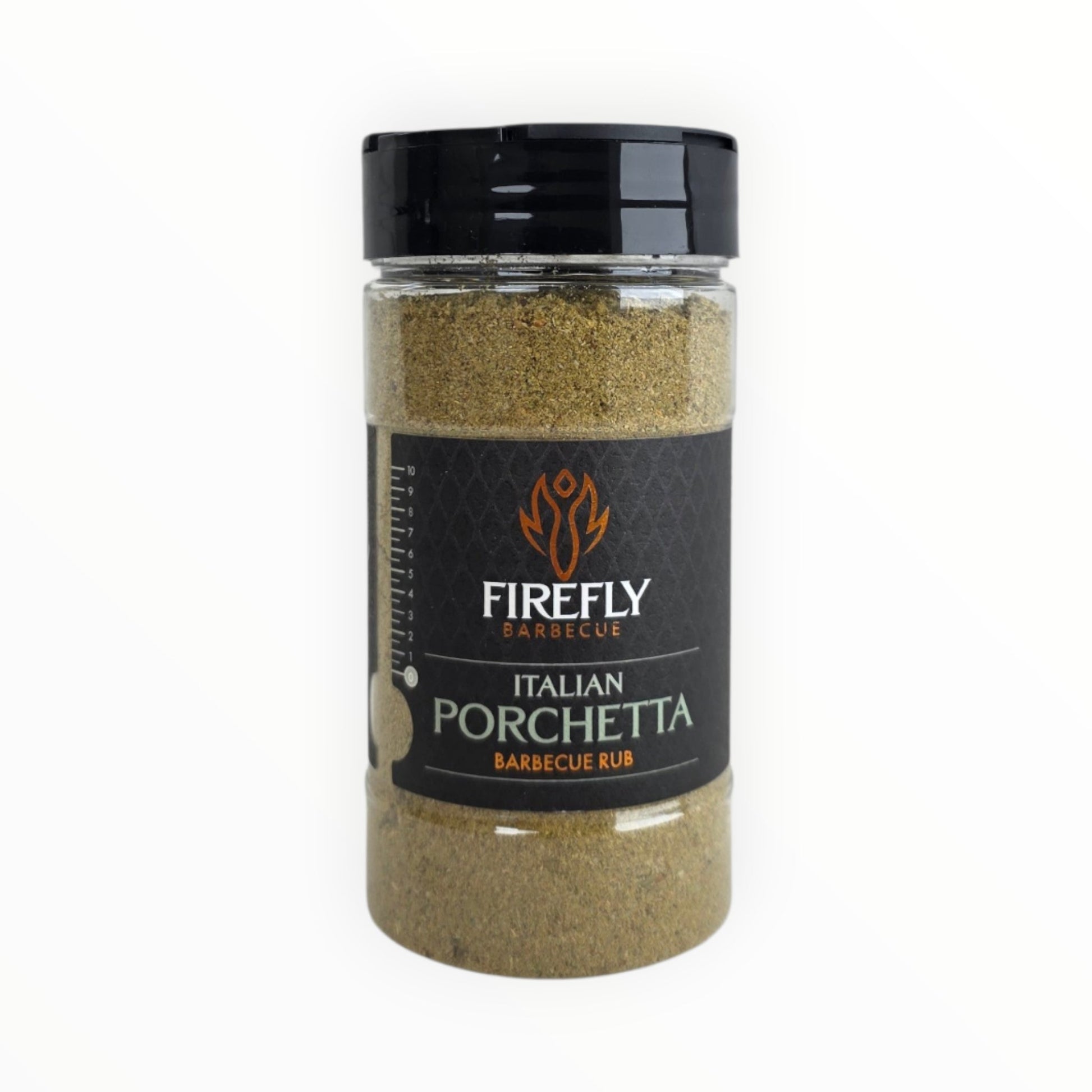 FireFly Barbecue Italian Porchetta Rub in a jar, ideal for seasoning pork for grilling or roasting, with herbs and spices.