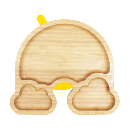 Baby bamboo weaning plate set from Wild and Stone with colorful rainbow design, designed for safe and eco-friendly baby feeding.