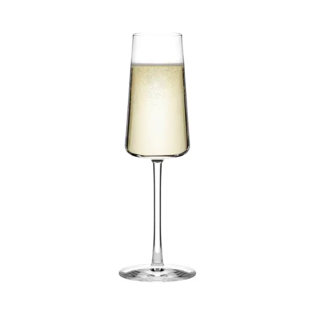 Set of six Stolzle Power Champagne Flutes, 240ml glassware for sparkling wine, arranged in a box on a neutral background.