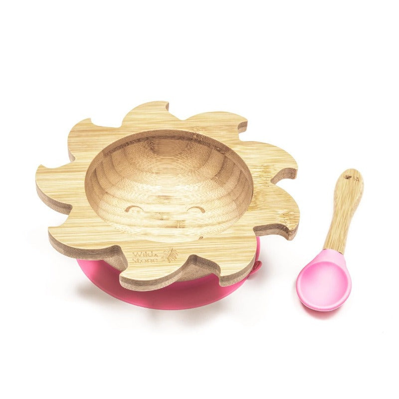 Baby Bamboo Weaning Bowl Set by Wild And Stone featuring colorful bowls with sunny sun design for little ones' mealtime.