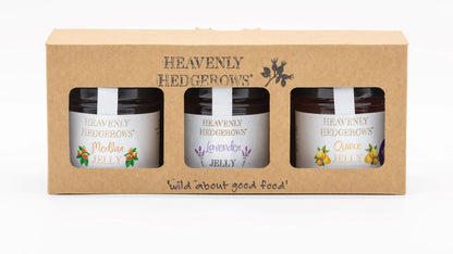 Heavenly Hedgerows West Country Heritage Jelly Gift Set with quince, medlar, and lavender in a decorative box.