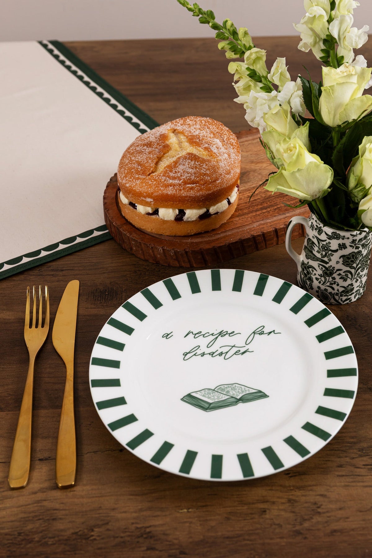 Avalon Home UK Recipe For Disaster Bone China Plate with colorful, detailed food-themed design on white bone china background.