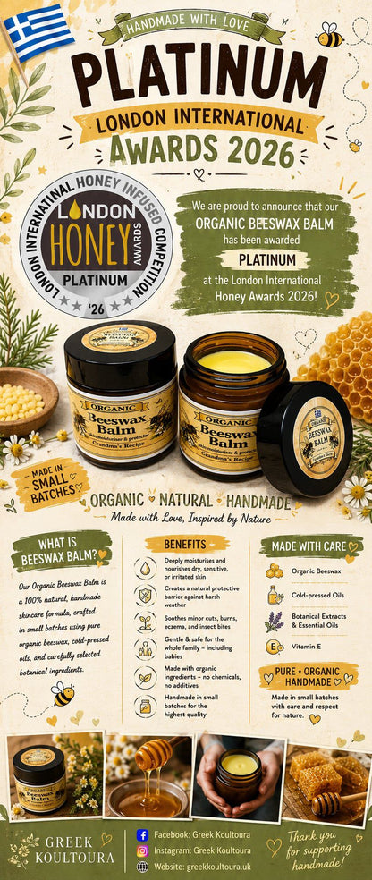 ORGANIC BEESWAX BALM Vanilla - TRADITIONAL GREEK RECIPE, Natural, Handmade (60ml, 120ml)