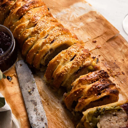 Primrose Herd Cornish Heritage Pork Sausage Meat plait, 500g, fresh and seasoned sausage meat for cooking or stuffing.