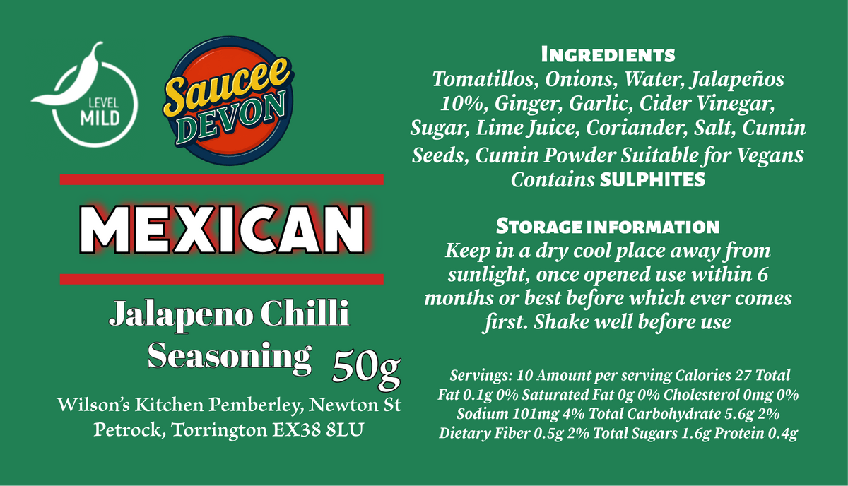 Wilson’s Kitchen Mexican Jalapeno Chili Seasoning for cooking, shown in a close-up of the spicy, flavorful seasoning blend.