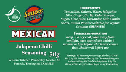 Wilson’s Kitchen Mexican Jalapeno Chili Seasoning for cooking, shown in a close-up of the spicy, flavorful seasoning blend.