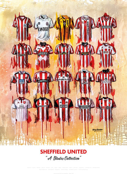 Limited edition A2 Sheffield United FC shirt print signed by Terry Kneeshaw Art, collectible football memorabilia.