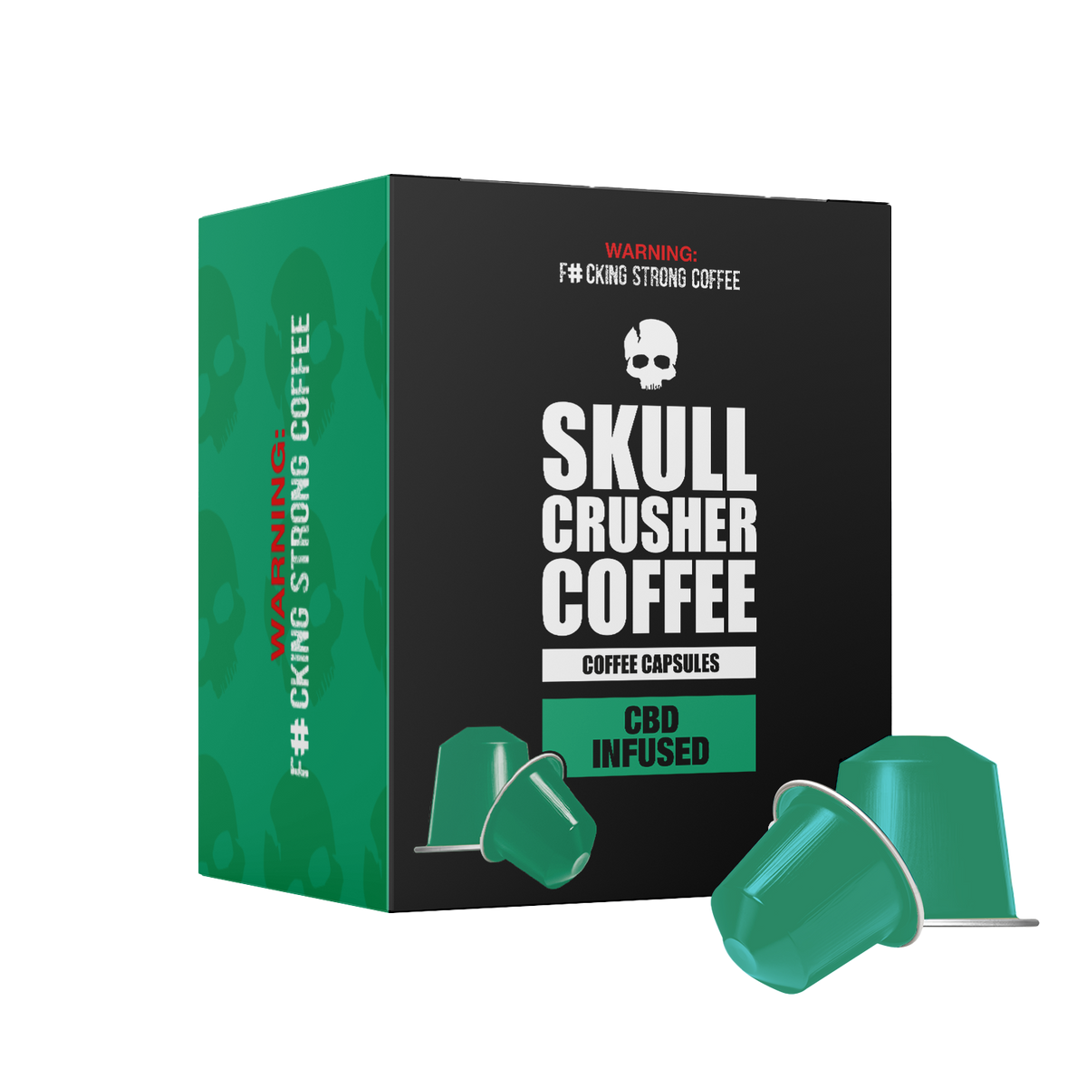 Skull Crusher Coffee CBD-infused Nespresso capsules for flavorful coffee brewing with added relaxation benefits.