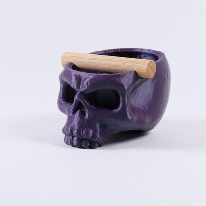 Gothic skull espresso knock box with oak bar by KNOCDIC®, featuring a galaxy purple skull design for coffee enthusiasts.