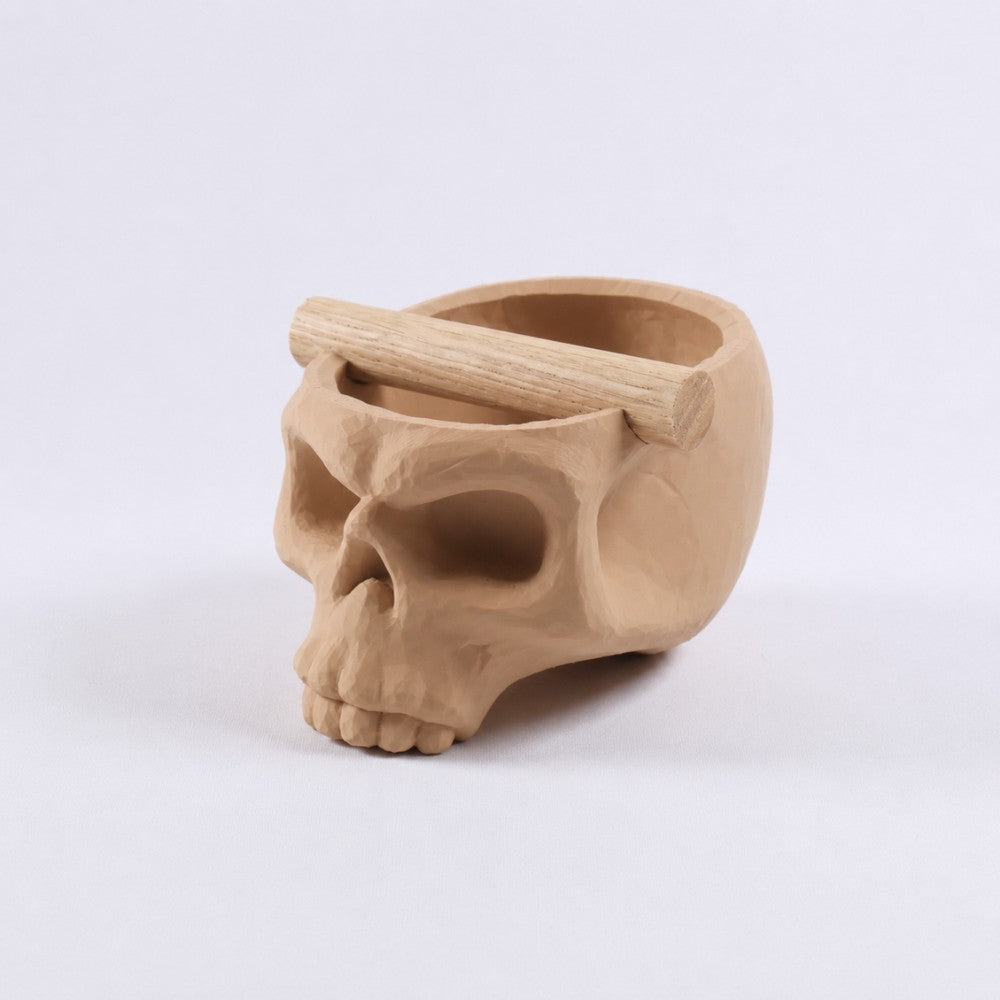 Gothic skull espresso knock box with oak bar from KNOCDIC®, featuring a latte brown skull design for coffee accessories.