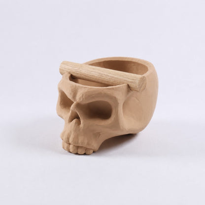 Gothic skull espresso knock box with oak bar from KNOCDIC®, featuring a latte brown skull design for coffee accessories.