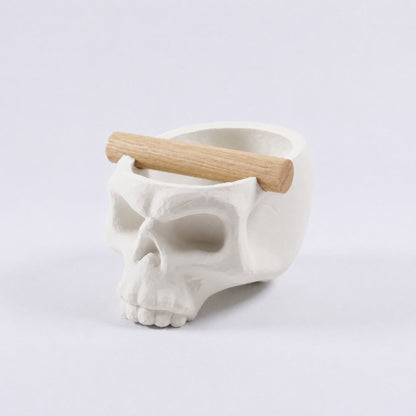 KNOCDIC® Gothic Skull Espresso Knock Box with oak bar, off-white ceramic coffee accessory for knocking out used coffee grounds