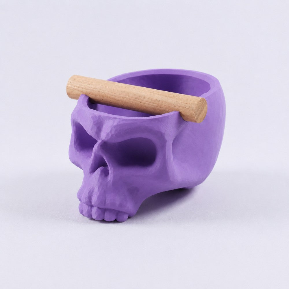 Purple Gothic Skull Espresso Knock Box with Oak Bar by KNOCDIC®, featuring a detailed skull design for coffee enthusiasts.