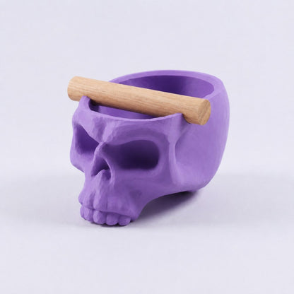 Purple Gothic Skull Espresso Knock Box with Oak Bar by KNOCDIC®, featuring a detailed skull design for coffee enthusiasts.