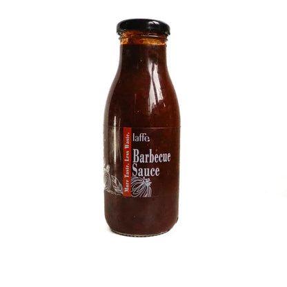 Laffe sustainable BBQ sauce in a glass bottle, featuring rich, smoky flavor and eco-friendly packaging for grilling and barbecue.
