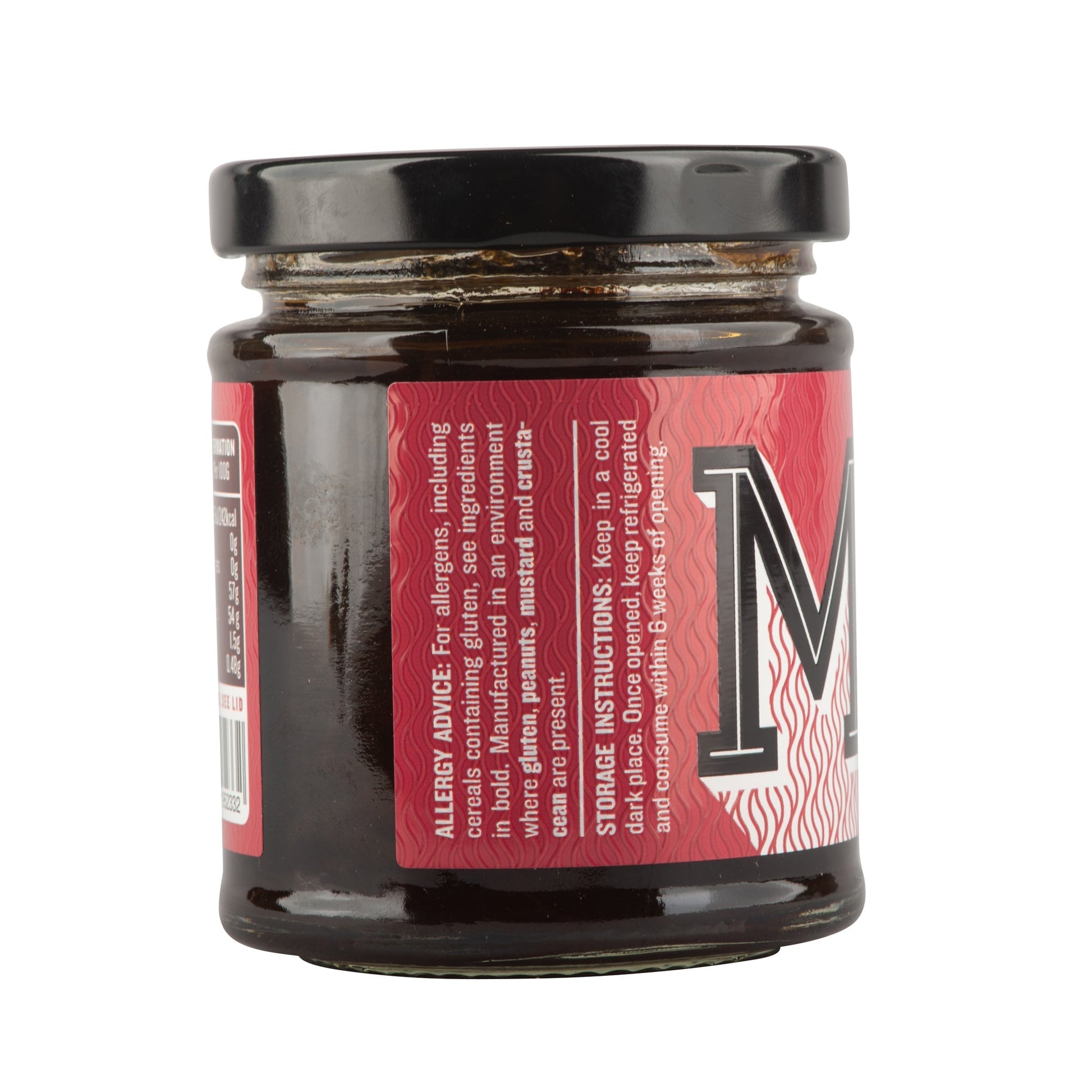 Manfood Smoky Onion Relish jar showing a rich, dark relish with chopped onions and smoky flavor in a clear glass jar.