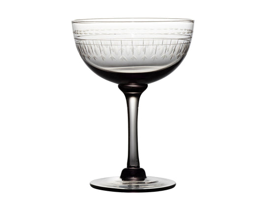 four smoky crystal champagne saucers with ovals design