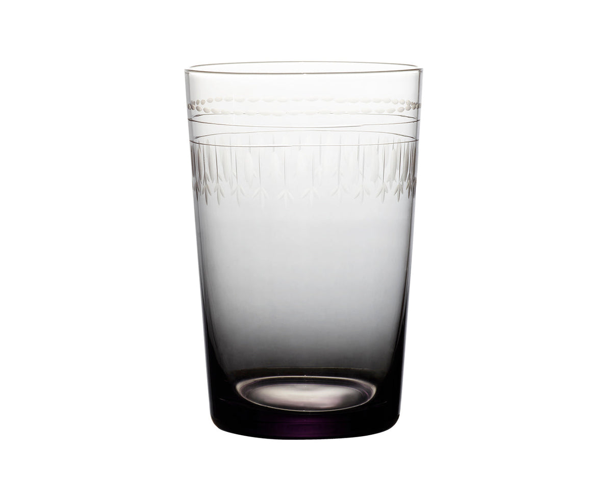 Set of four smoky crystal tumblers with oval design, crafted by The Vintage List, featuring a stylish and modern glassware style.