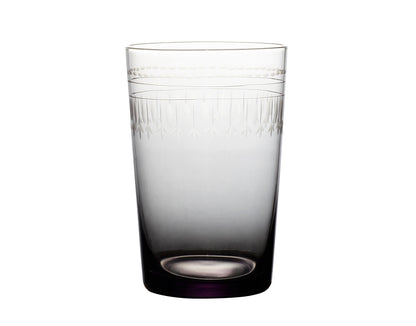 Set of four smoky crystal tumblers with oval design, crafted by The Vintage List, featuring a stylish and modern glassware style.