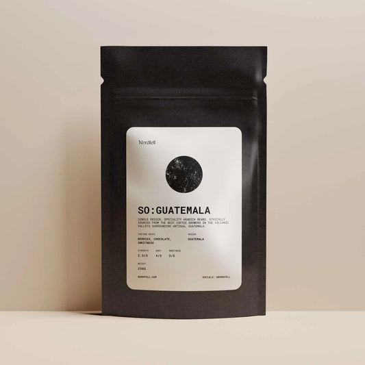 Nordfell Guatemala ethical single origin roasted coffee 250g bag with beans visible in the image