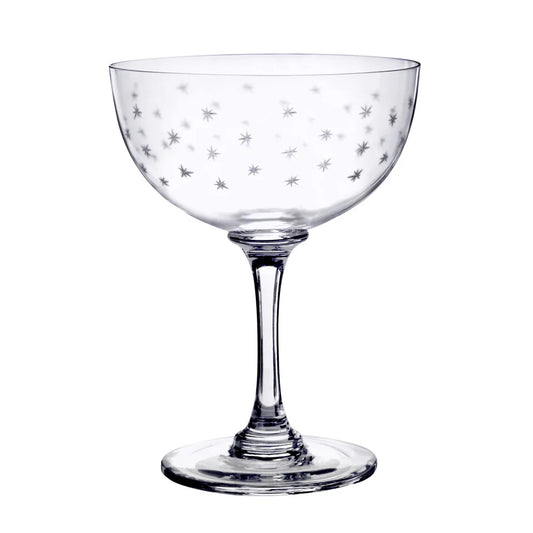 Large Crystal Champagne Saucers with Stars Design