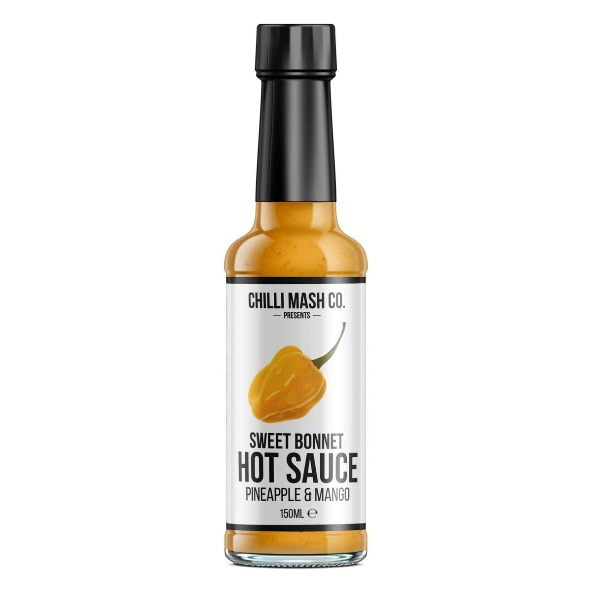 Sweet Bonnet Hot Sauce by Chilli Mash Co. in a 150ml bottle, featuring vibrant red chili mash and sweet, spicy flavor profile.